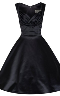 Robe en satin trapèze à manches courtes, longueur genou, coupe A, manches courtes