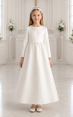 Knöchellanges Kleid mit Satinschleife für Kommunionmädchen, Kommunionkleid