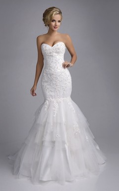 Mermaid Lace And Tulle Sweetheart Wedding Dress With Layered Skirt