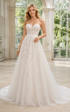 A-line Lace woven Elegant Bridal Formal Wedding Dress