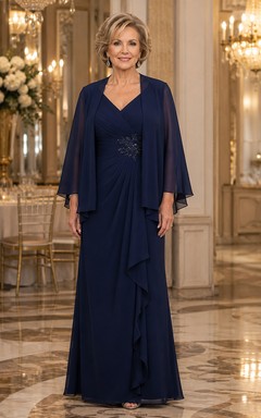 Robe mère veste en mousseline bleu marine foncé à col en V