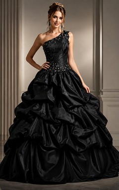 One-shoulder Ballgown With Ruffles and Beadings