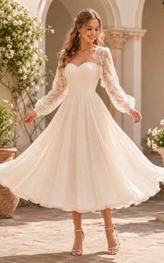 Simple Tea-length Short Bridal Ceremony Formal Bateau A-line Dress