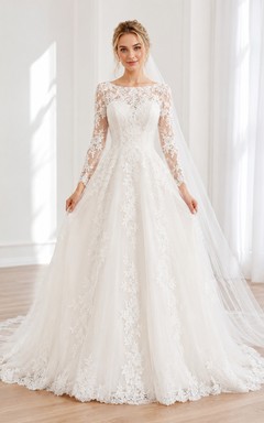 Long Sleeve Lace Ball Gown Studio Wedding Dress