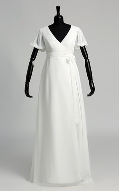 Robe de mariée trapèze à manches courtes bouffantes
