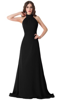 Robe longue en mousseline à col montant et dos nu