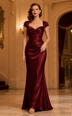 Burgunderrotes Vintage-Abendkleid aus Satin im Meerjungfrauenstil mit schulterfreiem Ausschnitt