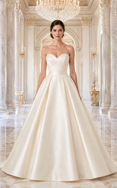 Strapless Sweetheart Satin Cathedral Ball Gown Wedding Dress