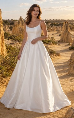 Schlichtes Brautkleid aus Satin mit quadratischem Ausschnitt, Trägern und A-Linien-Schnitt