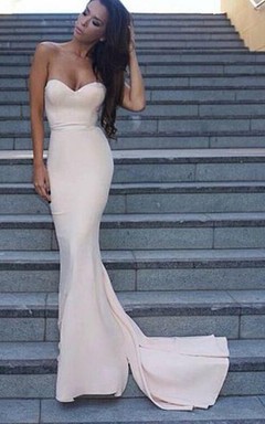 Mermaid Trumpet Satin Sweetheart Sleeveless Open Back Backless Zipper Dress