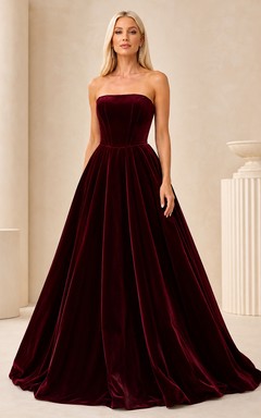 Burgunderrotes, trägerloses Samtballkleid, luxuriöses bodenlanges Abendkleid für Prominente