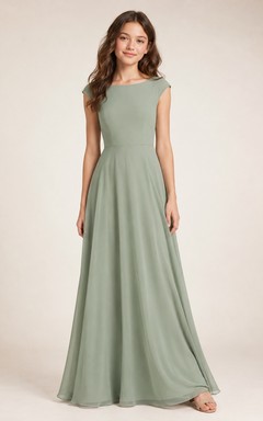 Vestido de dama de honor juvenil color celadón, corte en A, estilo joya, manga corta, camiseta, estilo romántico.