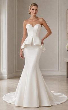 Mermaid Square Modern Neck Satin Bridal Classic Wedding Dress