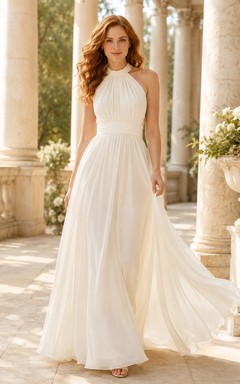 Weiches, neutrales Chiffon-Abendkleid in A-Linie mit Neckholder