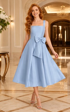 Sky Blue Spaghetti Bow A-Line Cocktail Dress