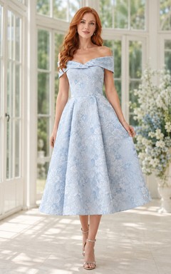 Sky Blue Off-the-shoulder Lace Tea Dress