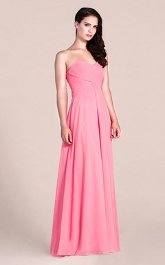 Vestido largo de gasa sin tirantes con escote corazón, estilo sencillo, para damas de honor.