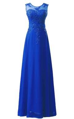 Atemberaubendes ärmelloses langes Chiffonkleid mit Spitzenapplikationen