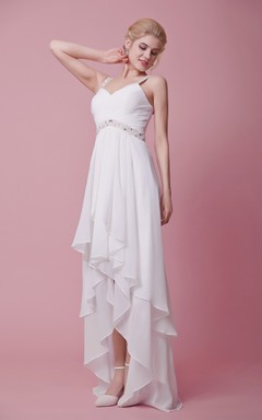 Robe en mousseline scintillante sans manches, asymétrique à bretelles
