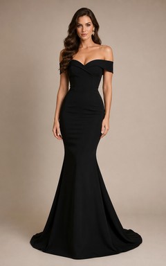 Black Off Shoulder Mermaid Evening Dress with Sweetheart Bodice