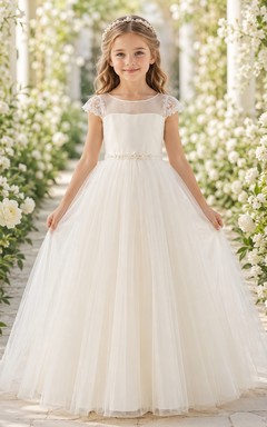 Einfaches Tüllkleid mit Schleife für Blumenmädchen