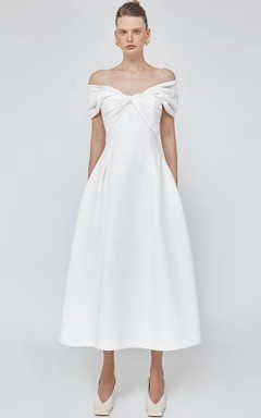 Sleeveless High-end A Line Tea-length Satin Prom Dress