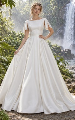 Einfaches Brautkleid mit U-Boot-Ausschnitt, kurzen Ärmeln und A-Linien-Schnitt