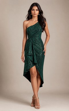 One-Shoulder Sequin Asymmetrical Cocktail Dress