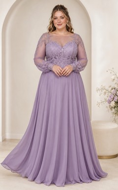 Lavender Plus Size Long Sleeve Lace Chiffon Wedding Dress