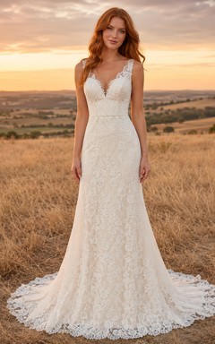 Robe de mariée champêtre en tulle et dentelle, coupe trapèze, bustier cœur, traîne, dos corset lacé