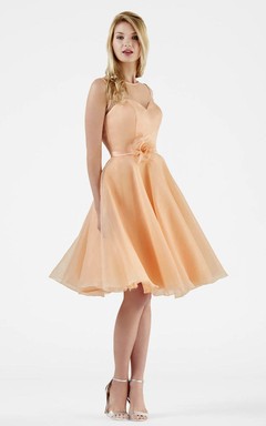 Knee-Length A-Line Floral Sleeveless Scoop Neck Organza Bridesmaid Dress