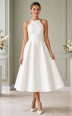 Civil Halter Sleeveless A-Line Tea-Length Simple Elegant Formal Dress