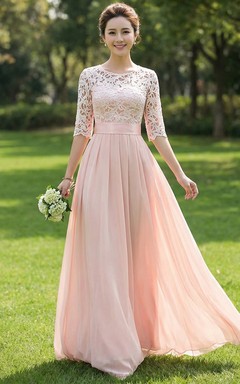 Robe de demoiselle d'honneur en mousseline avec corsage en dentelle et ceinture