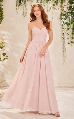 Blush spaghetti strap sweetheart chiffon floor length A-line dress