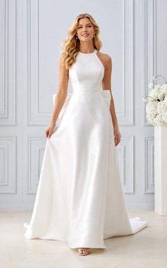 Vestido de novia formal elegante y sencillo con corte en A