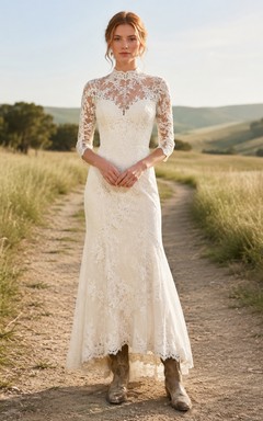 Robe de mariée de maternité, col carré, bretelles en dentelle, coupe trapèze, traîne souple