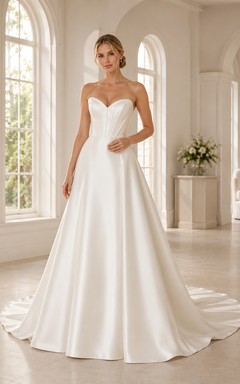 Trägerloses A-Linien-Brautkleid aus Satin mit herzförmigem Oberteil