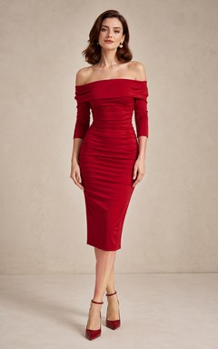 Red Refined Chiffon Sheath V-neck Knee Length Cocktail Dress