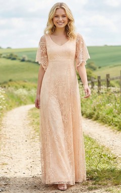 Boho Lace A-Line Gown with Bell Sleeves