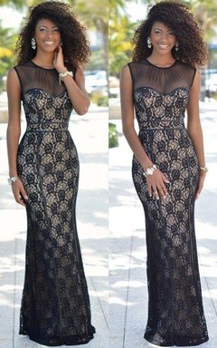 Chic Illusion Mermaid Black Lace Tulle Prom Dress Sleeveless