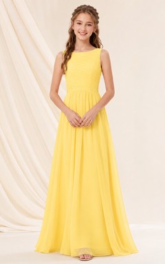 Vestido de dama de honor juvenil Daffodil, corte en A, sin mangas, plisado, sencillo.