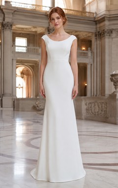 Cap Sleeve Square Back Crepe Sheath City Hall Bridal Gown