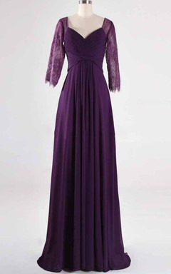 Robe en dentelle à traîne et manches 3-4, coupe trapèze
