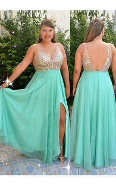 A-Line Chiffon V-neck Sleeveless Deep-V Back Dress
