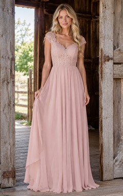 Dusty Pink Cap Sleeve Crochet Bodice Rustic Barn Bridal Gown