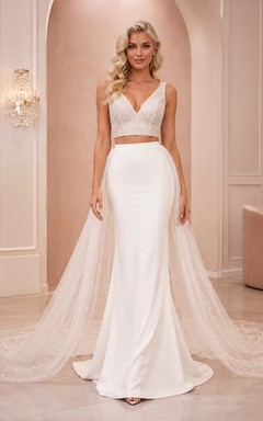 Robe de mariée raffinée en satin, deux pièces convertibles, bustier cœur, moderne et convertible