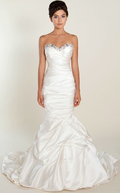 Mermaid Beaded Sweetheart Sleeveless Satin Wedding Dress