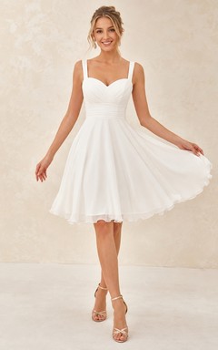 White Satin Sweetheart Straps A-Line Short Simple Modern Elegant Dance Cocktail Dress