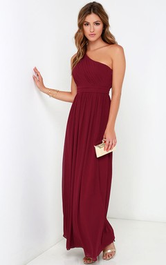 Long One-Shoulder Chiffon A-Line Unique Dress