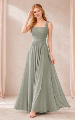 Vestido formal largo hasta el suelo de gasa con mangas cortas y corte en A, de la marca Sage Bohemian Square.